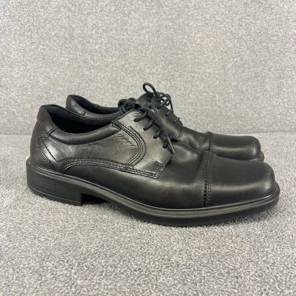 ECCO Oxford Mens 44 Black Leather Cap Toe Lace Up Dress Shoes Business Formal